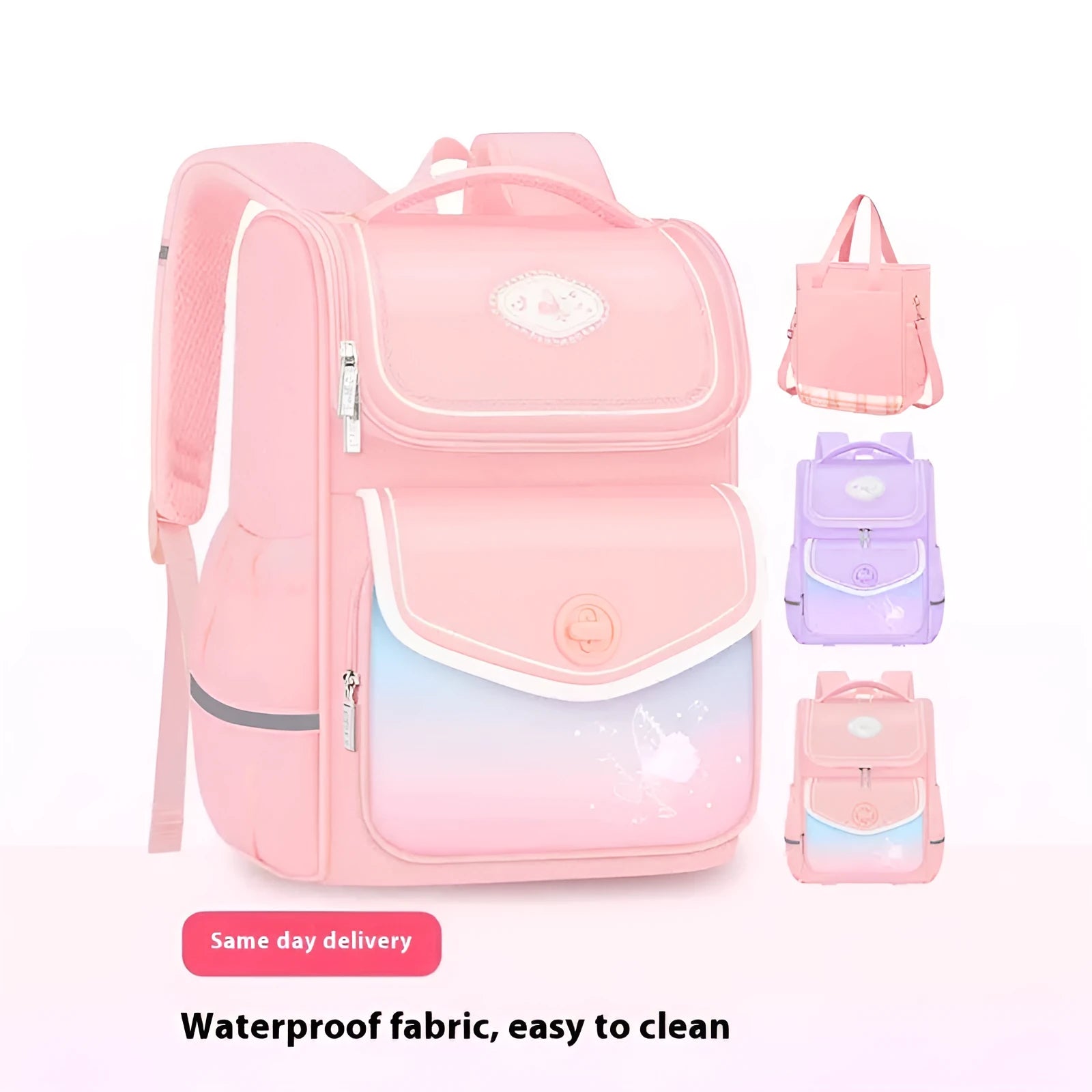 Pink large capacity waterproof oxford cloth schoolbag for primary school girls