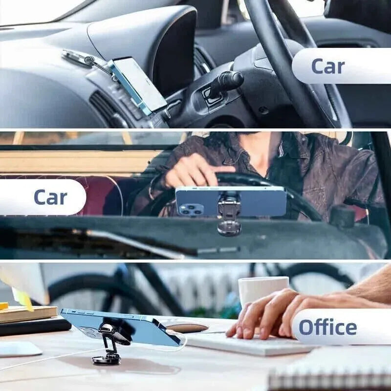 Chrome stainless steel magnetic car phone holder with foldable bracket and dashboard mount