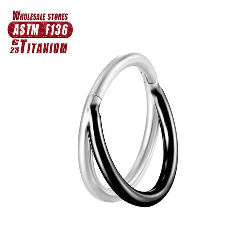 Titanium alloy fork nose ring in silver colour on black background