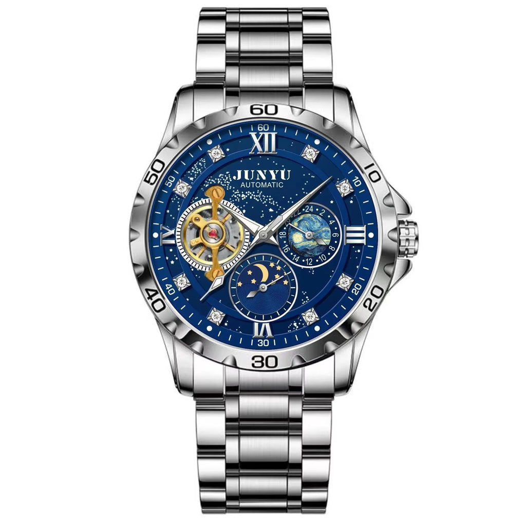 Automatic mechanical watch with waterproof features and luminous elements on wrist