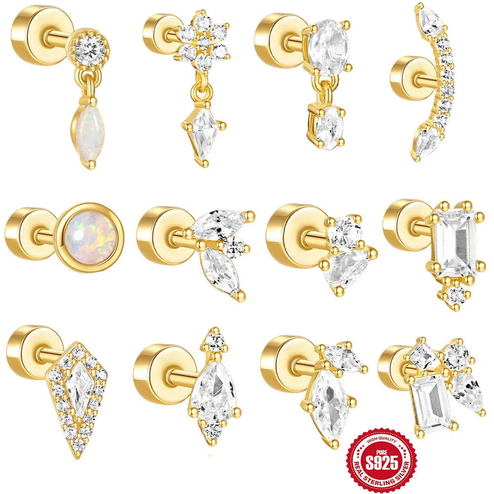 S925 sterling silver flat column threaded ear bone stud in a gold tone colour.