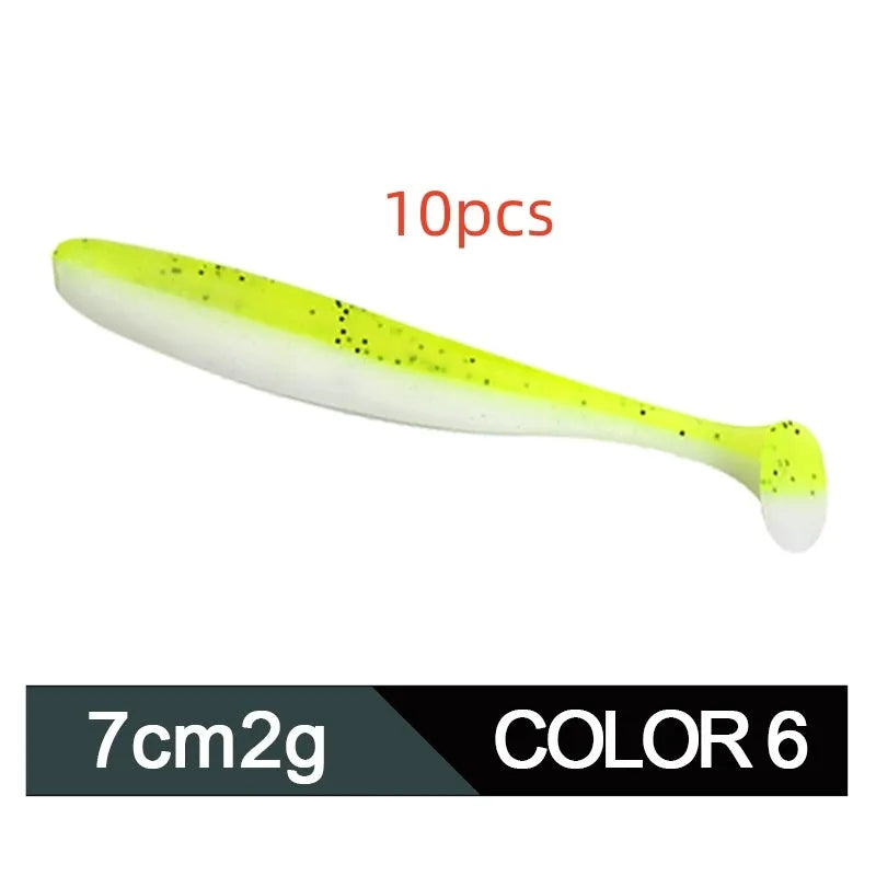 A 7cm long, two-tone T-tail soft worm fishing lure for mandarin fish and topmouth culter.