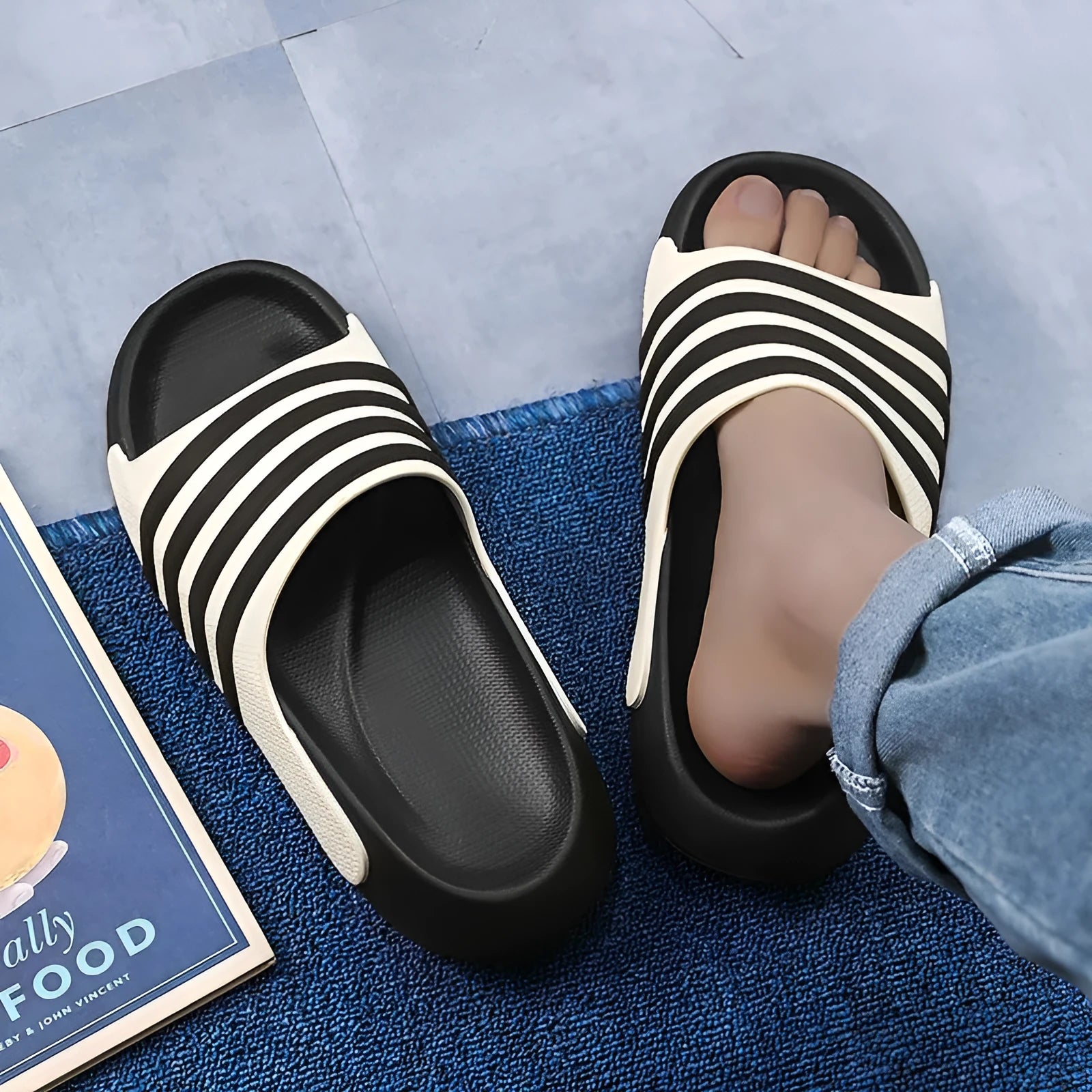 Unisex casual PVC and EVA slippers in beige, shown in a leisure sports style.