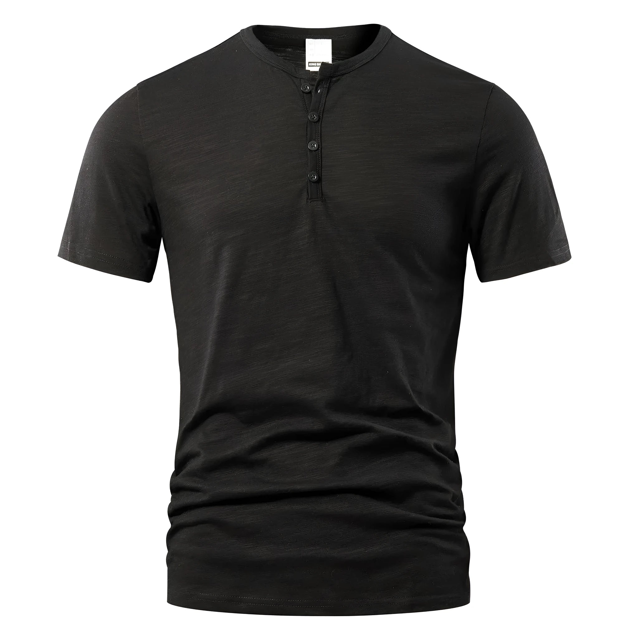 Men's slub cotton short sleeve T-shirt in a solid colour on a hanger, showing the textured fabric and British style cut.