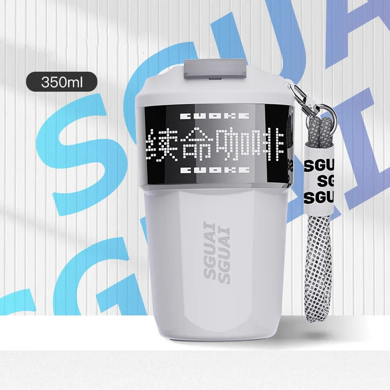 Small Japanese-style stainless steel portable coffee cup in blue, shown with 50mL capacity.