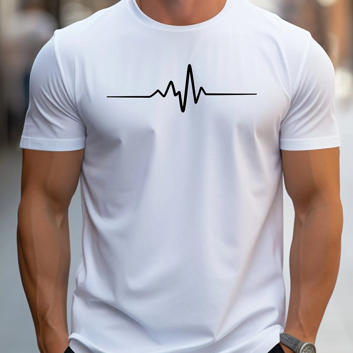 Men's 3D sports pattern t-shirt with loose fit design and short sleeves