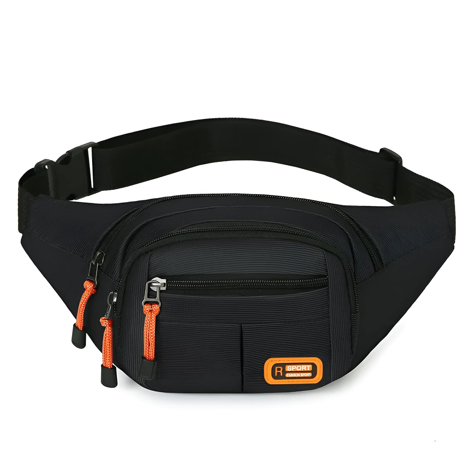Waterproof slanted chest bag in nylon material shown in black colour with large main compartment