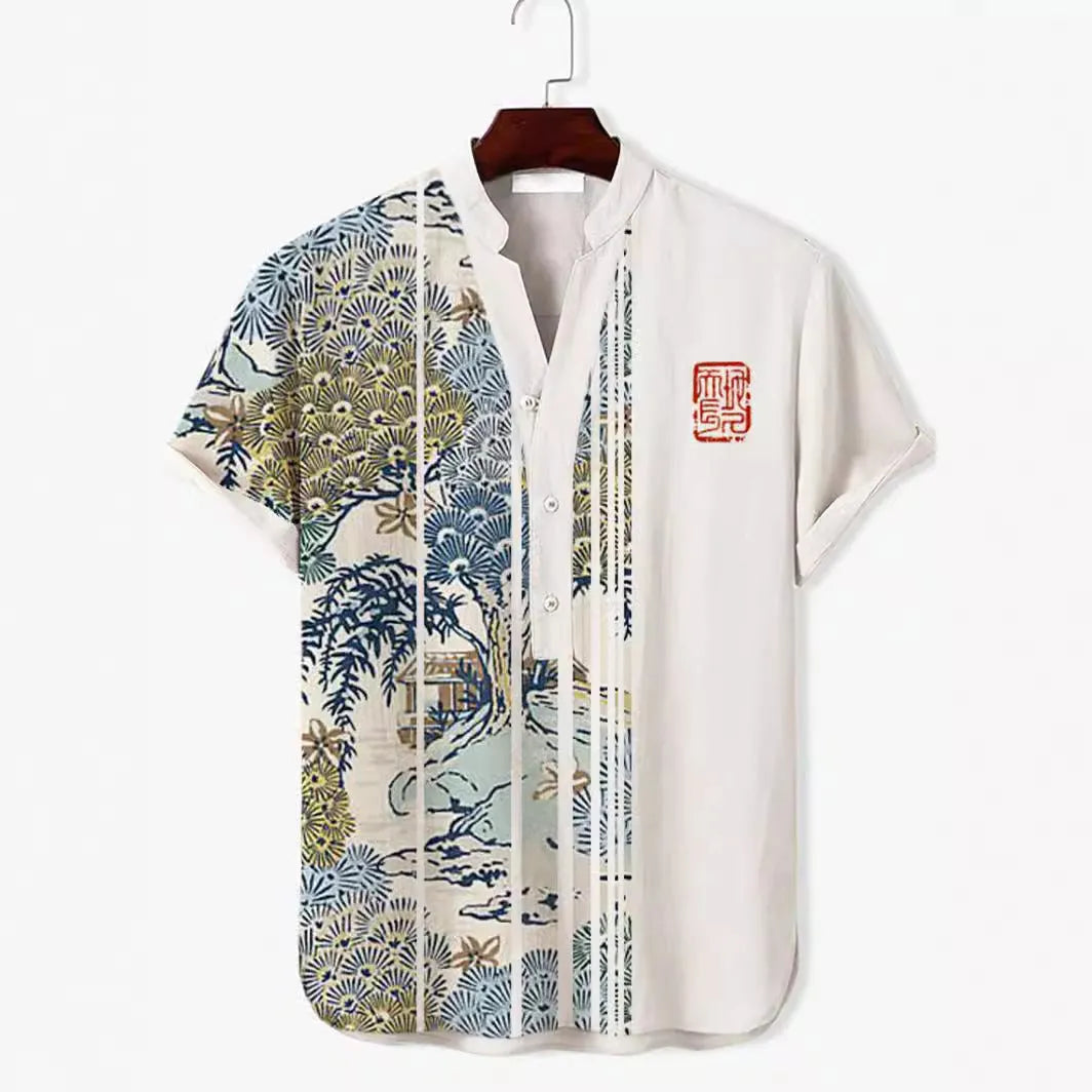 Men's 3D digital animal print short sleeve shirt in polyester fabric showing vibrant design