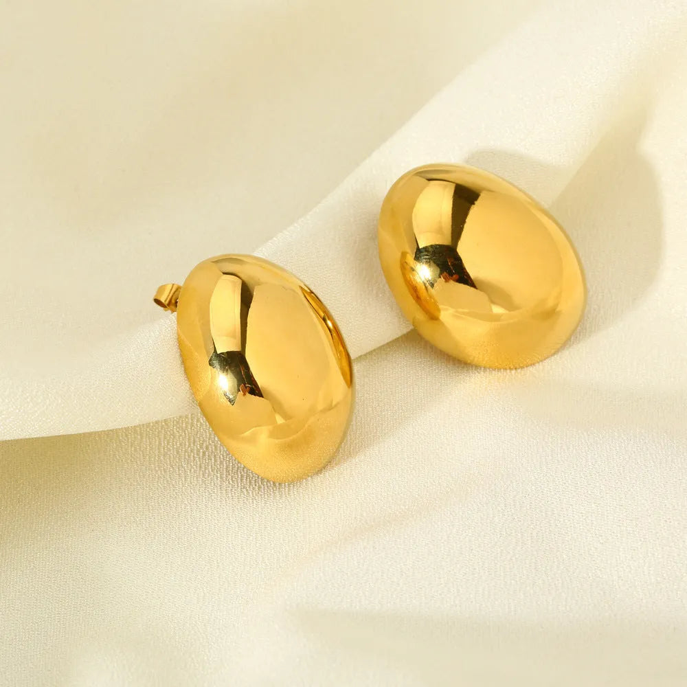 Geometric stainless steel ear studs with 18K gold colour electroplating and glazed surface finish