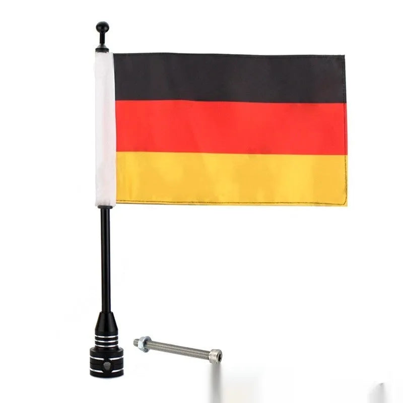 45cm aluminium motorcycle flagpole for side box and luggage rack mounting in black or silver finish