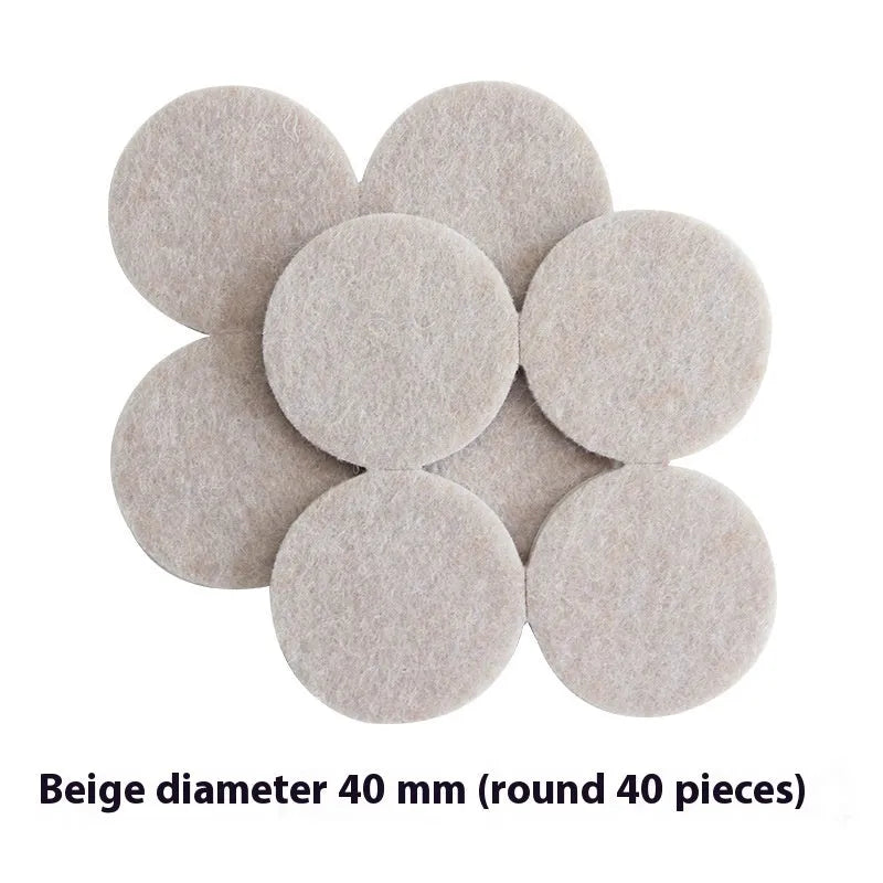 Beige plastic furniture leg protectors in round and square shapes with multiple size options
