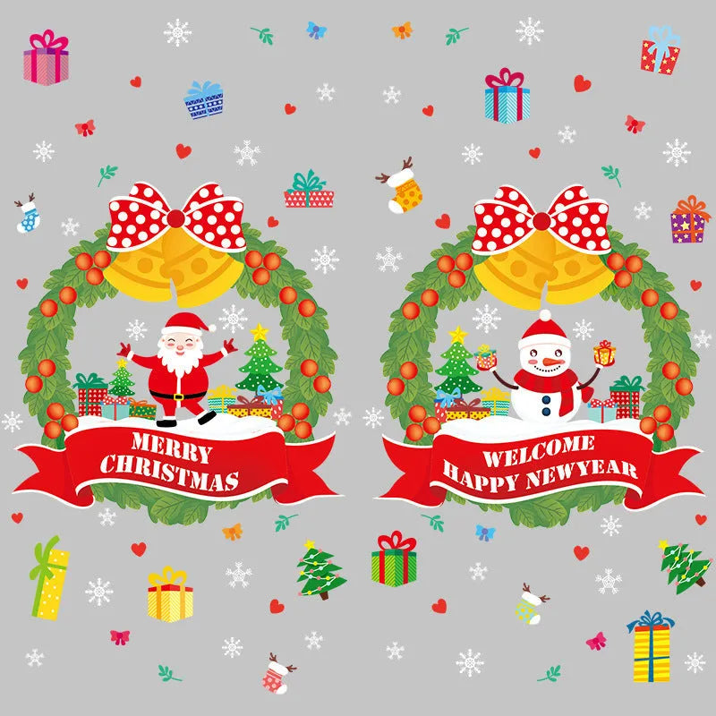 Non-adhesive electrostatic Christmas wall sticker with colourful cartoon patterns for window decoration