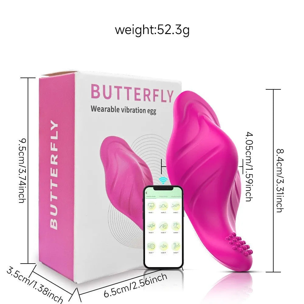 Rose red silicone wearable female massager with butterfly shape and USB charging port