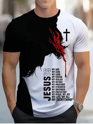 Men's loose fit short-sleeved T-shirt with digital 3D printed stripes pattern, available in multiple colours and sizes up to 5XL.