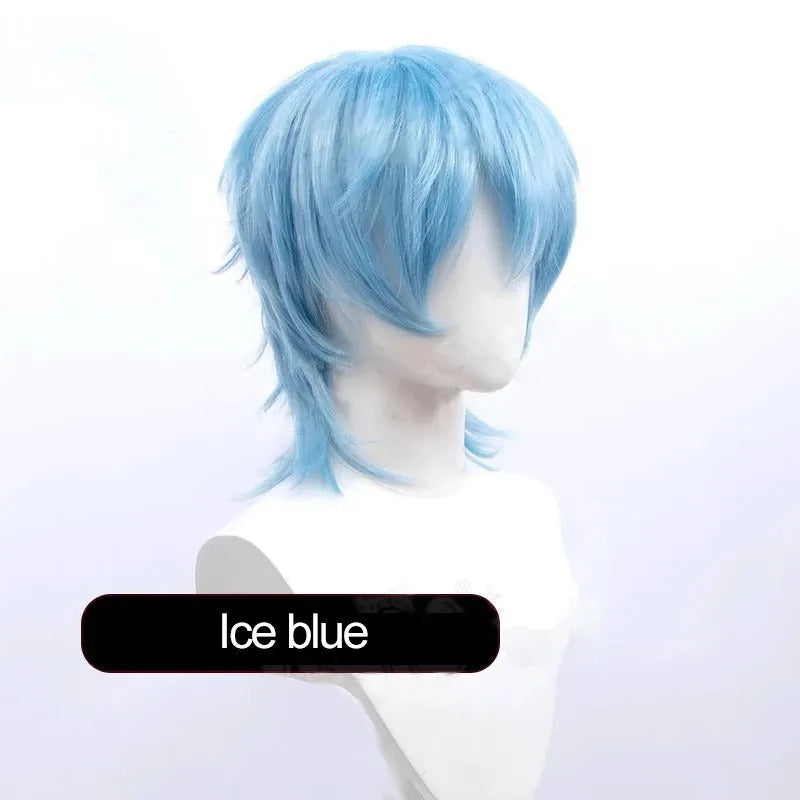 Short red Anime style cosplay wig for men made from high-temperature fibre