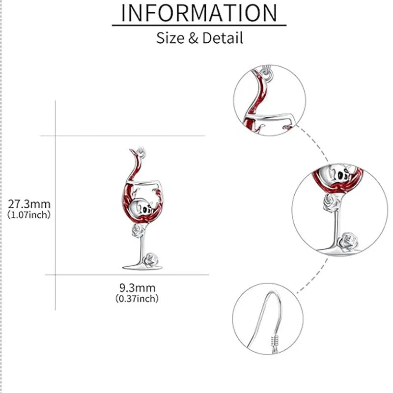 Silver-toned Halloween earrings with geometric skull and wine glass design in electroplated zinc alloy