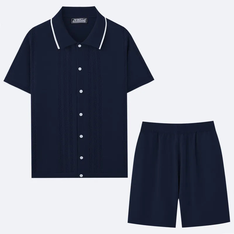 Tencel knit business casual two-piece set with short sleeve top and shorts in multiple colours.