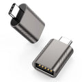 USB converter adapter with zinc alloy shell in various colours including silver, gold, and pink.