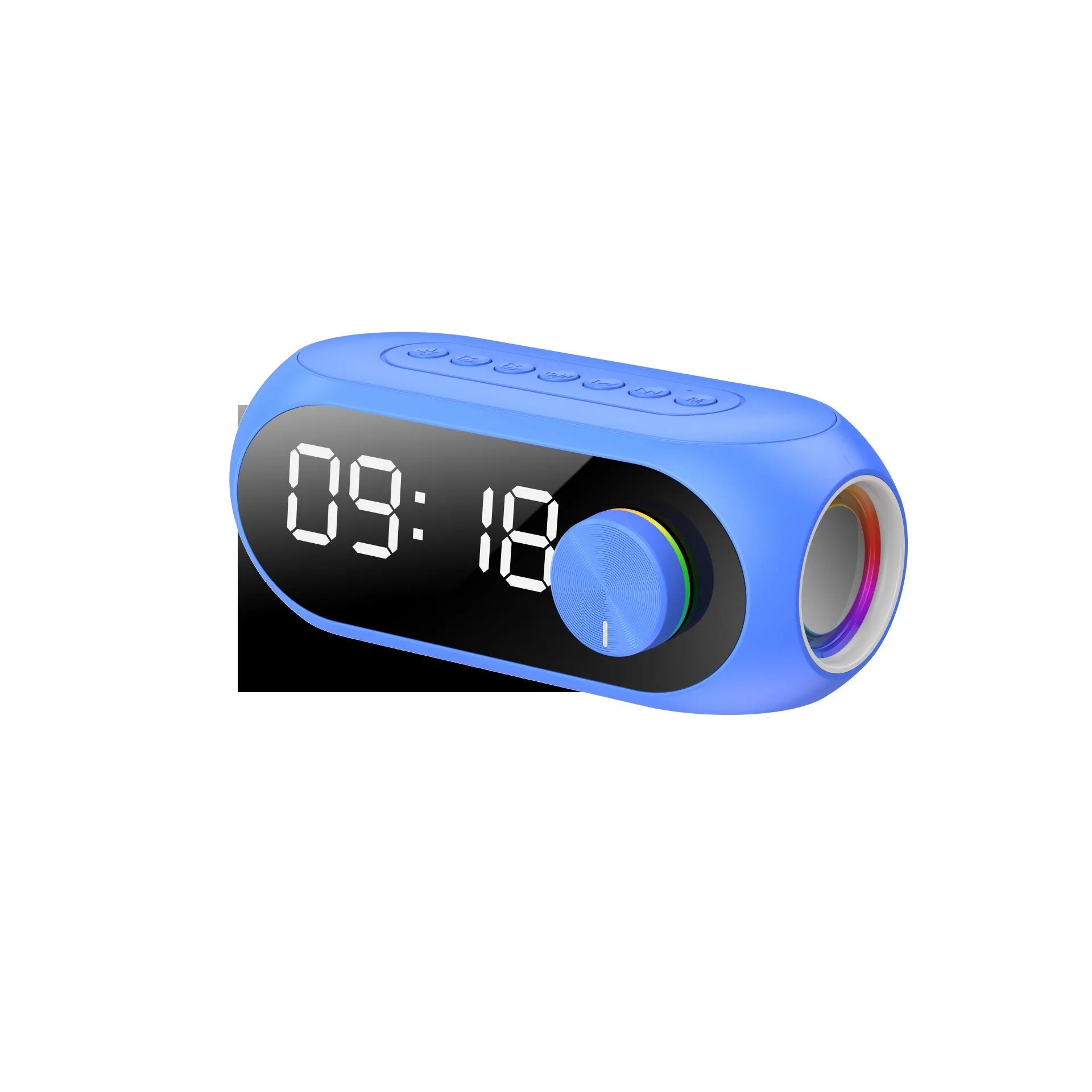 Extra Bass Portable Mini Clock Household Speaker in S8 Black colour with USB charging cable.