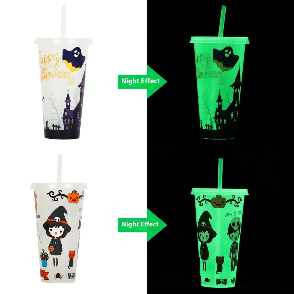 720ml Halloween plastic sippy cup with luminous straw in cylindrical design