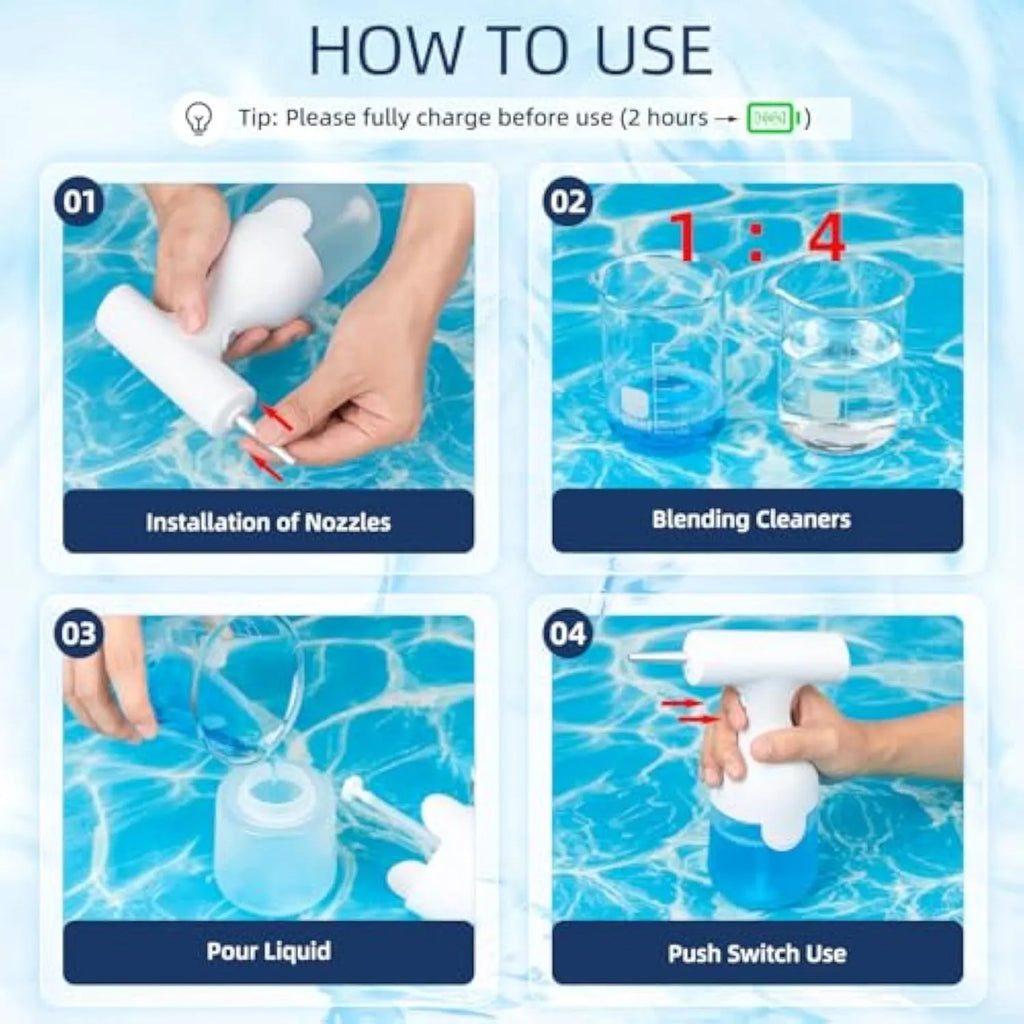 White electric foam soap dispenser for pet bath and kitchen cleaning with two nozzles