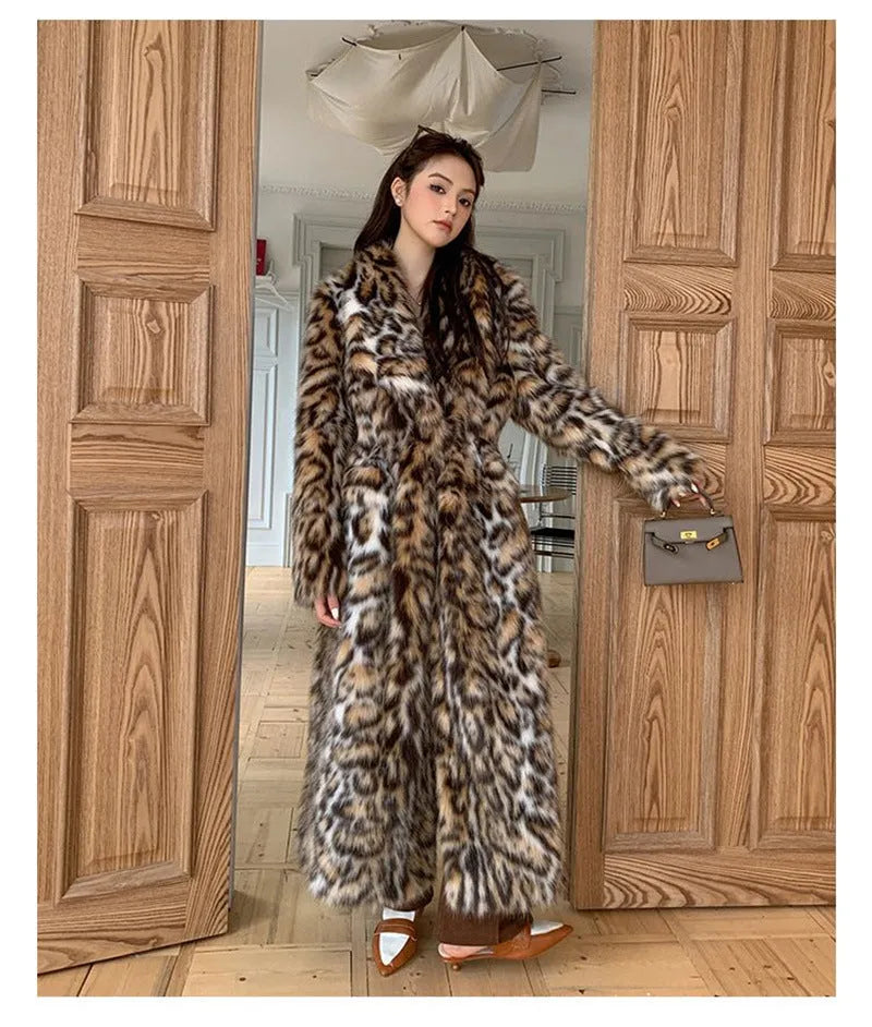 Street fashion faux fur coat with a faux fur collar, shown in mid-length and long styles.