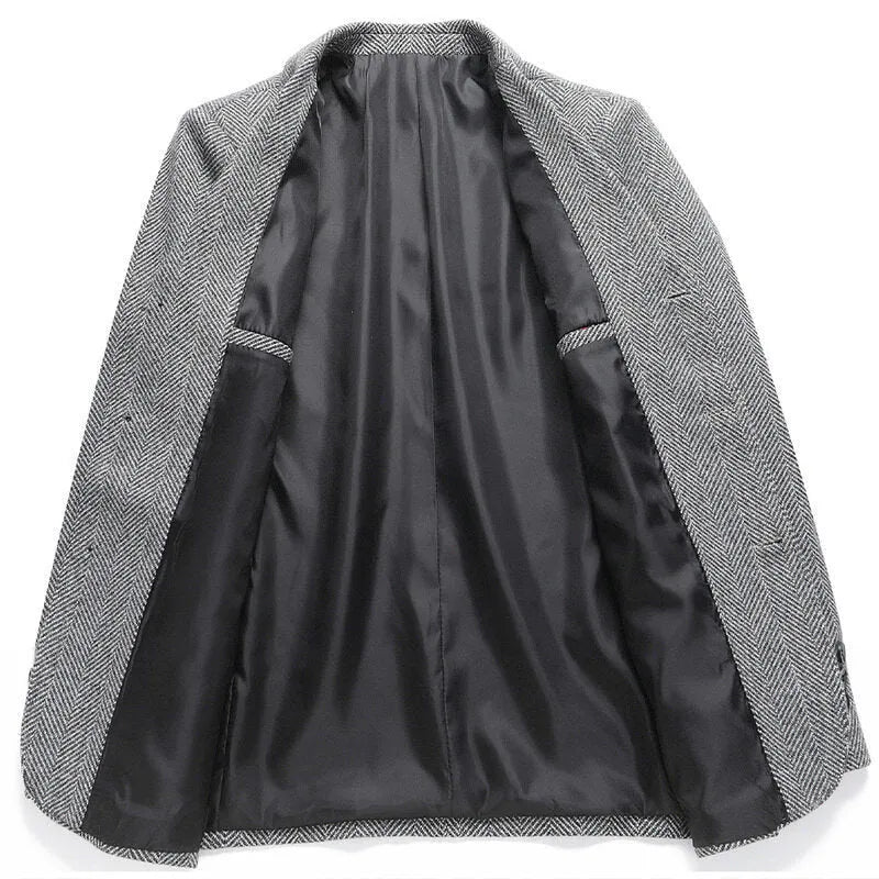 Men's loose-fit wool coat in solid colour for spring and autumn wear