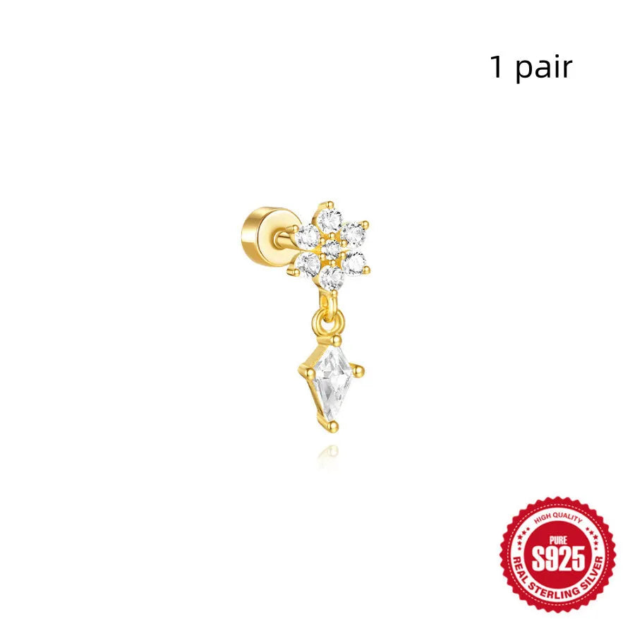 S925 sterling silver flat column threaded ear bone stud in a gold tone colour.