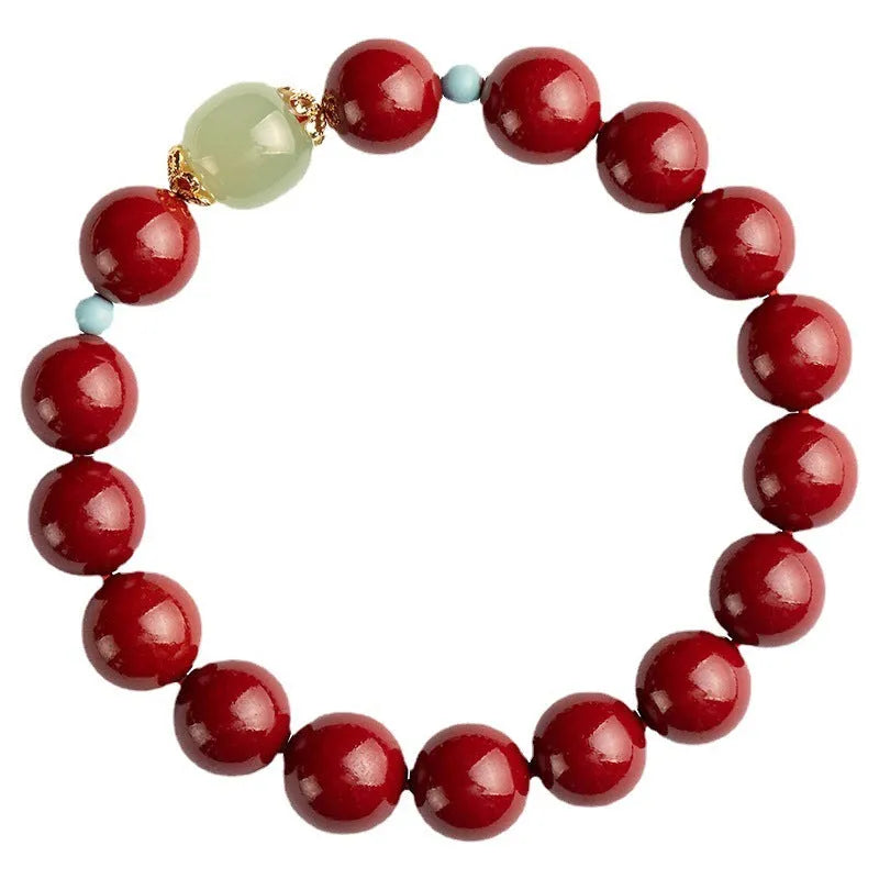 Purple gold sand cinnabar bracelet with geometric ellipse beads in 6mm, 8mm, or 10mm sizes.