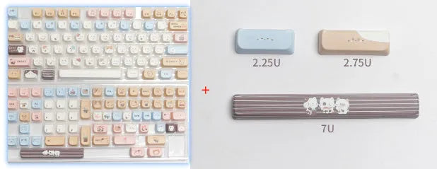 Sea salt cat themed PBT mechanical keyboard keycaps in full 26-unit set with optional 7u space bar