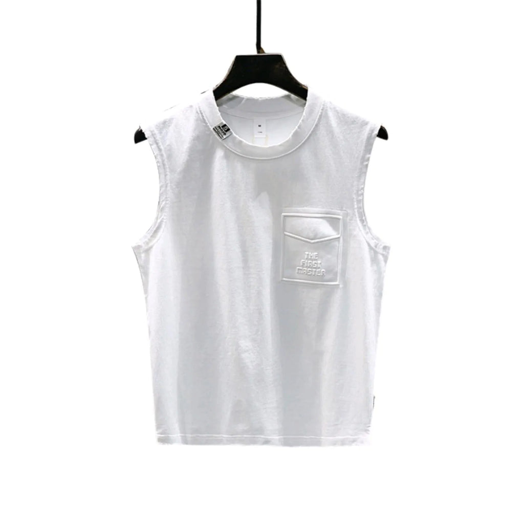 Solid colour cotton sleeveless t-shirt with straight hem in loose fit
