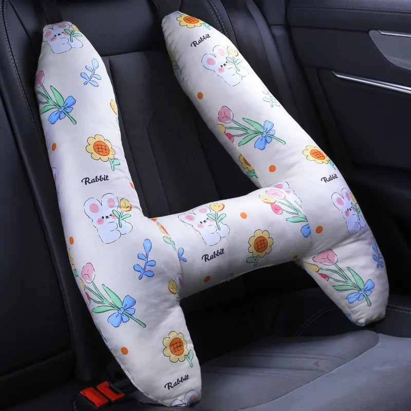 55cm by 70cm car headrest pillow in floral skirt rabbit design with optional neck support pillow.