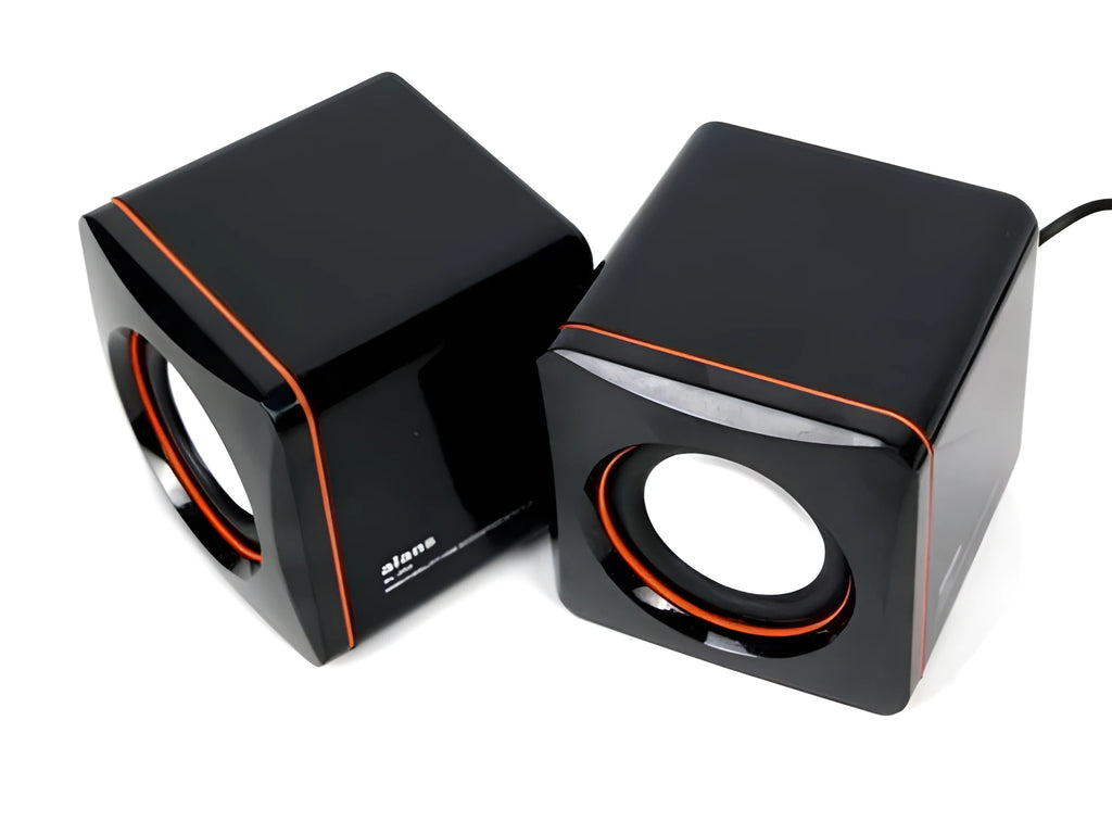 Black square USB-powered 2.0 channel computer speaker for desktop audio