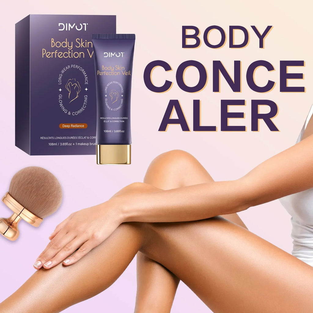 Waterproof body concealer cream bottle with application brush for tattoo and birthmark coverage