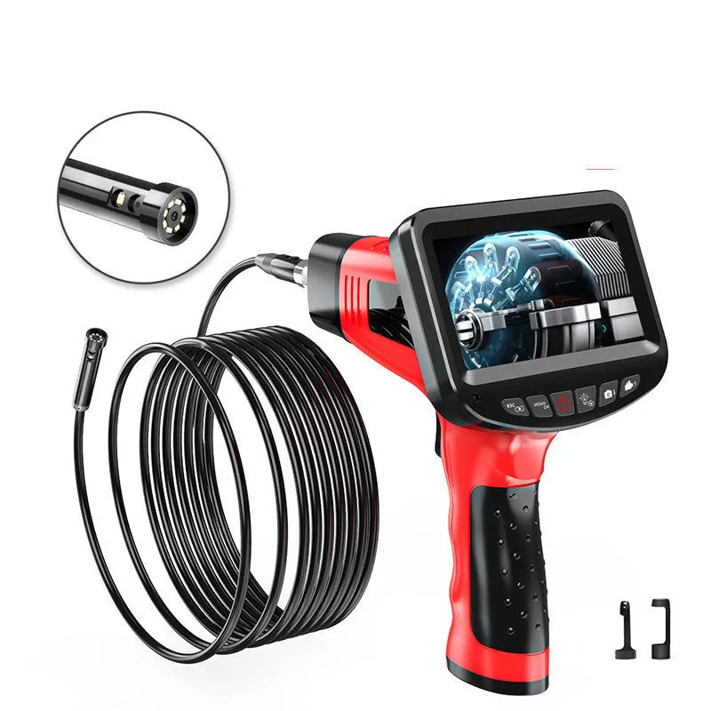 8.5mm diameter dual-lens endoscope camera with hard wire cable and memory card.