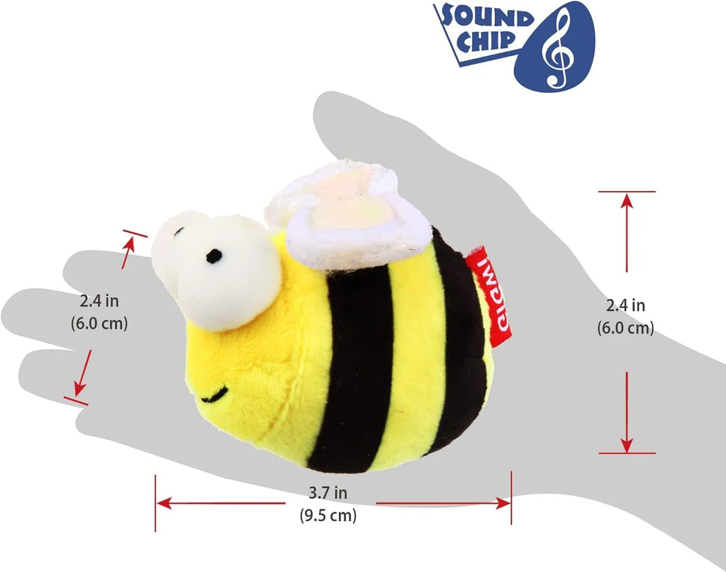Yellow flannelette bee-shaped electronic cat toy on a plain background.