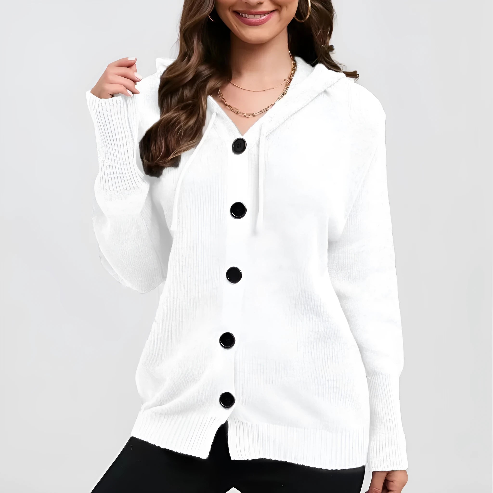 Women's thick cotton hooded cardigan sweater in loose fit, shown in Army Green colour.