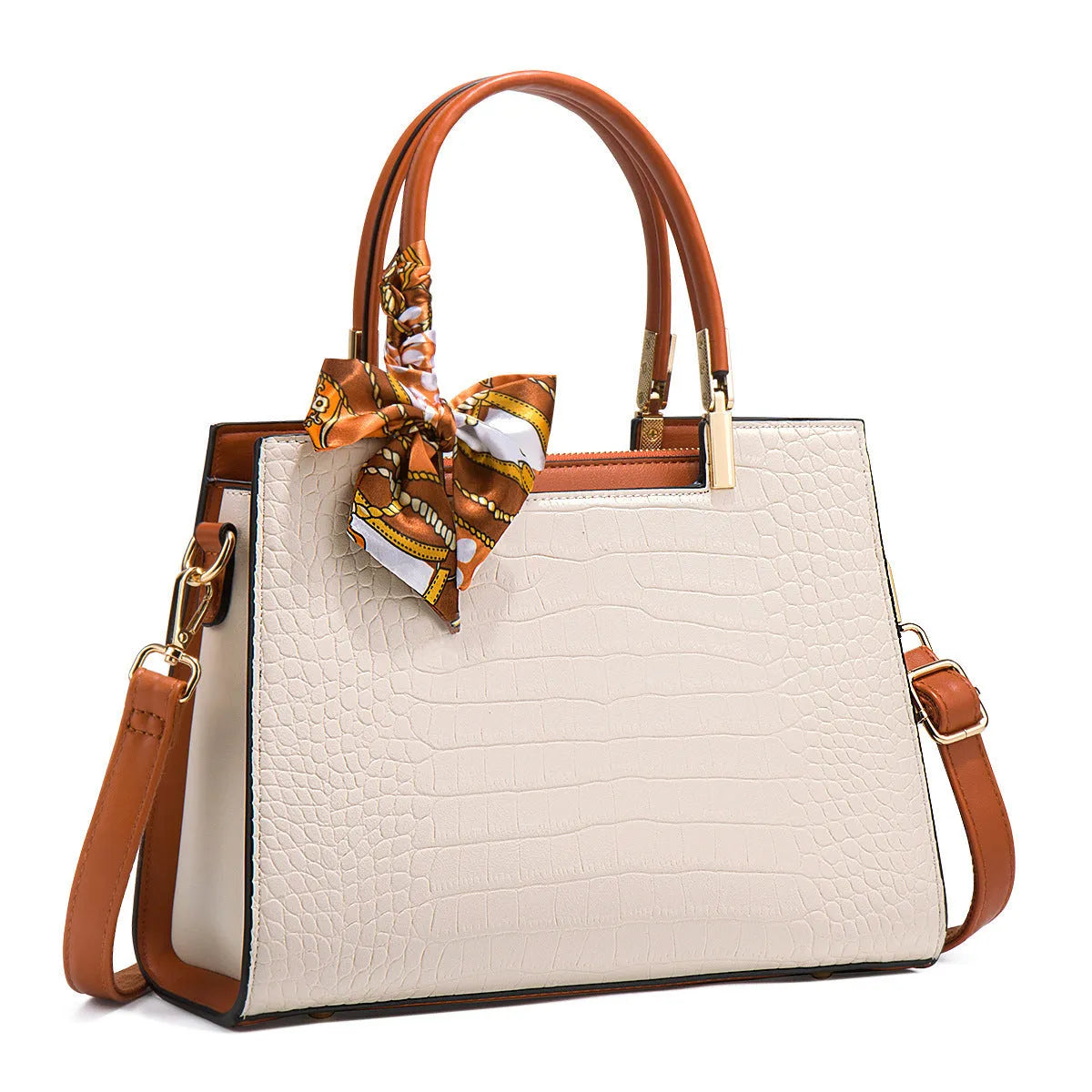 Women's milky white PU shoulder handbag with multiple interior compartments and urban simplicity styling