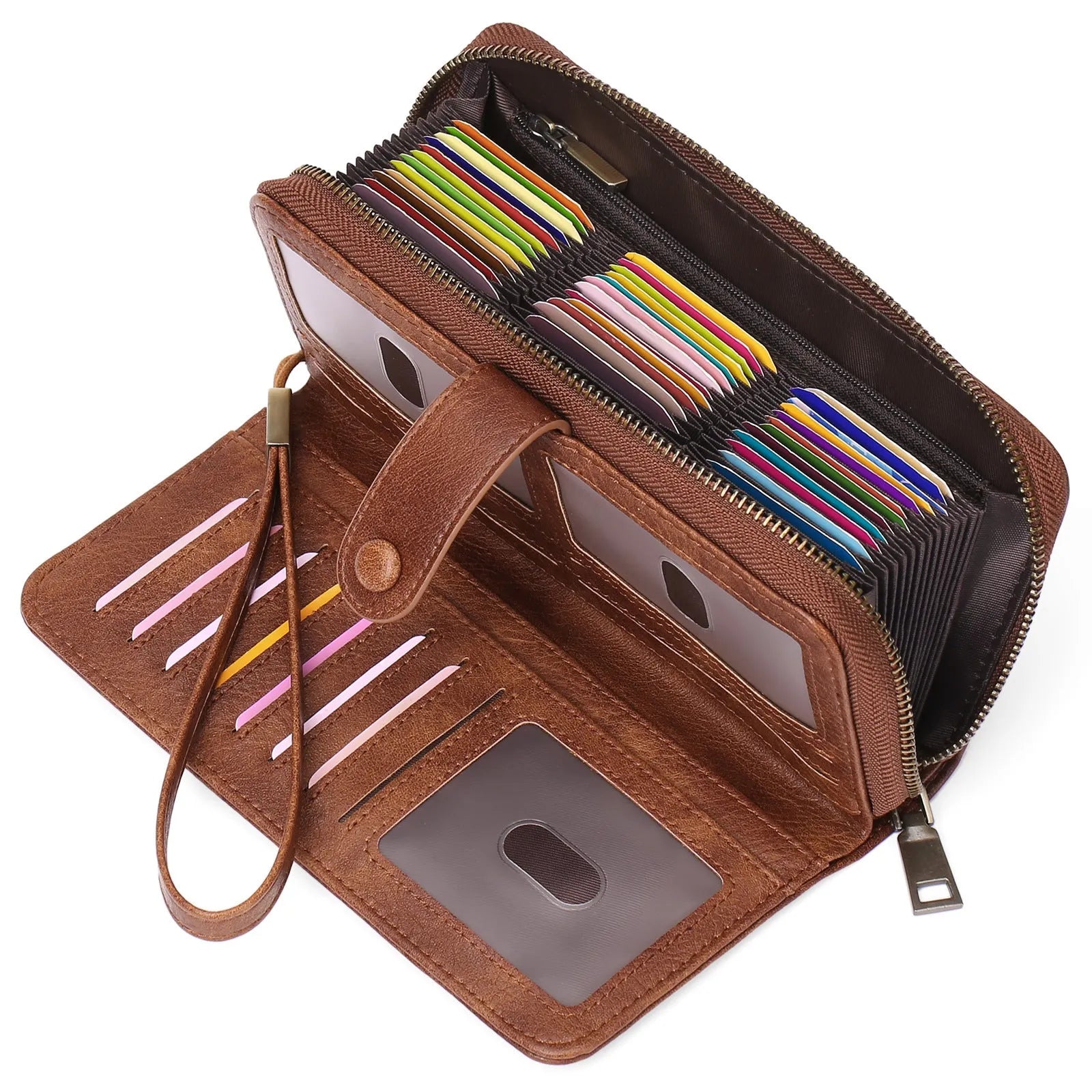 Women's expanding card holder wallet with anti-theft swiping function in multiple colour options