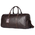 Men's black and coffee brown cowhide leather tote bag showing 44cm and 55cm size options.