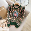 Green printed women's sweater loose fit free size regular sleeves