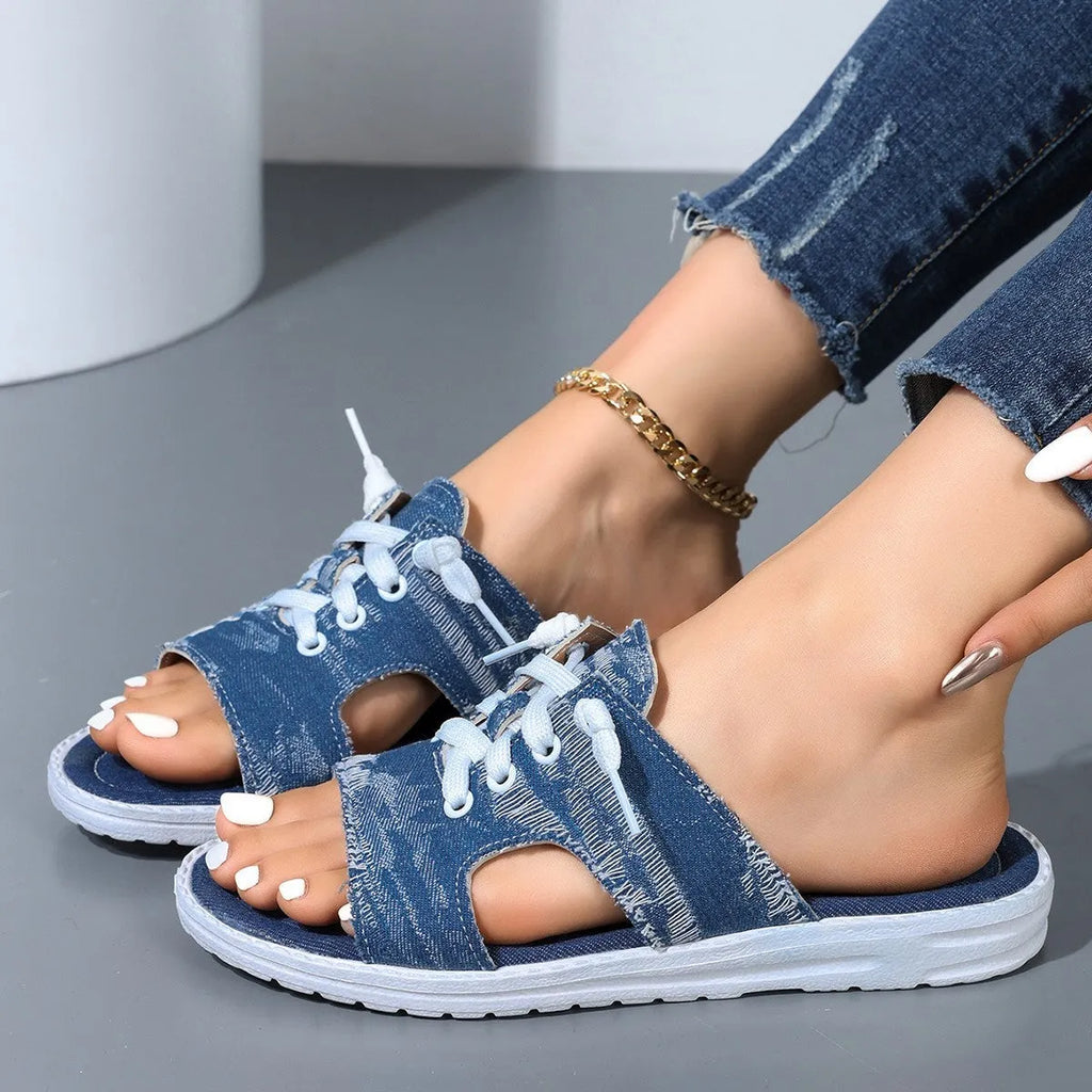 Blue Roman-style canvas slippers with cloth upper and rubber sole, sizes 36-43