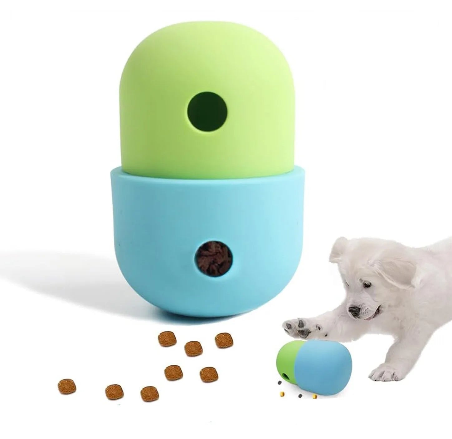 Food grade silicone dog treat puzzle toy in yellow with green colour for small medium dogs