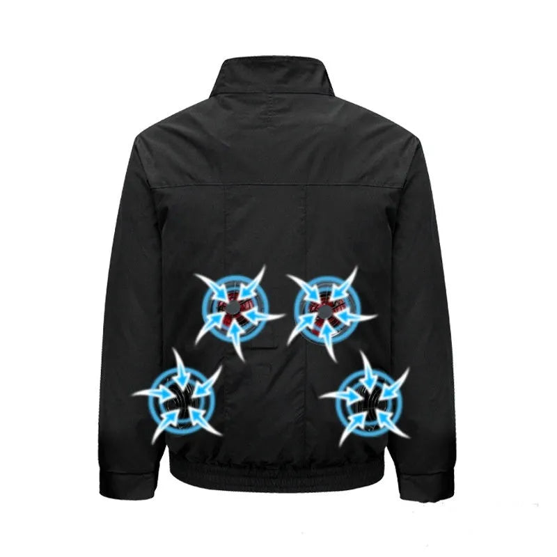 Men's black and white lightweight summer jacket with ventilation holes for outdoor cooling.