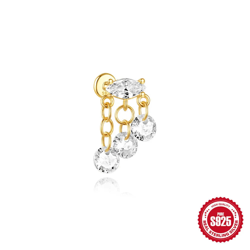 S925 sterling silver water drop earrings with flat spiral puncture design in single gold colour