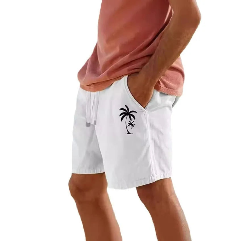 Men's cotton blend drawstring elastic shorts in straight leg cut showing five colour options