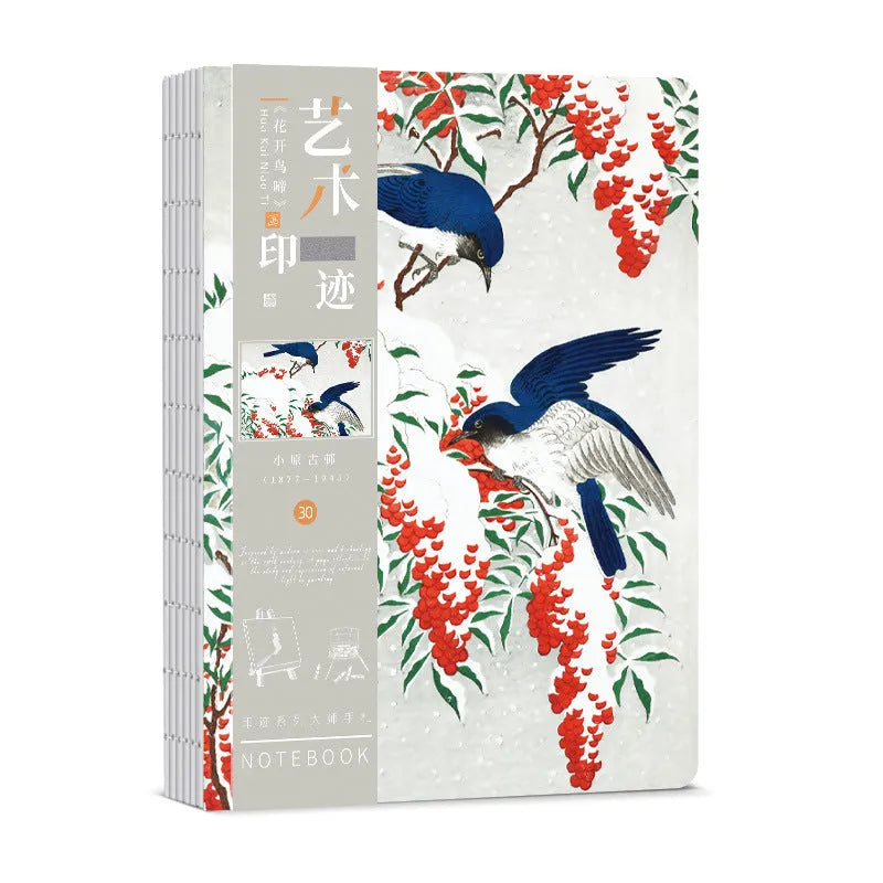 Ukiyo-e series hand ledger notebook showing Japanese art cover and open writing pages