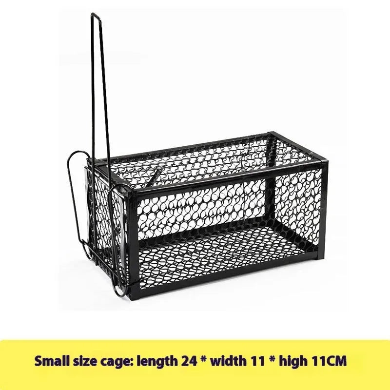 Automatic indoor mouse trap in metal or plastic, shown in small, medium, and large sizes.