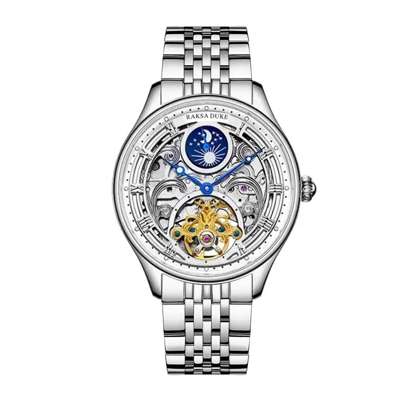 Men's waterproof business watch with stainless steel strap and 16mm thick case