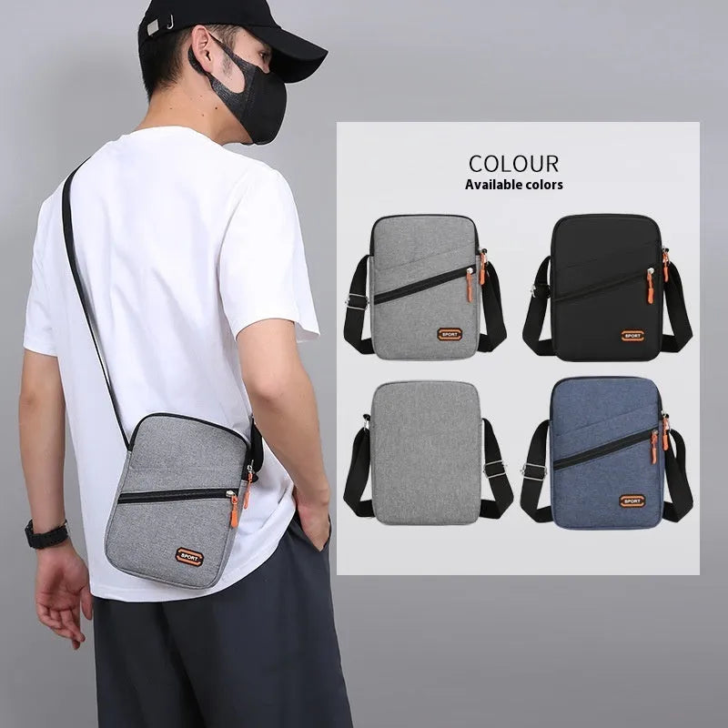 Ultra-light Oxford cloth crossbody commuter bag in silver grey with contrast colour detail.